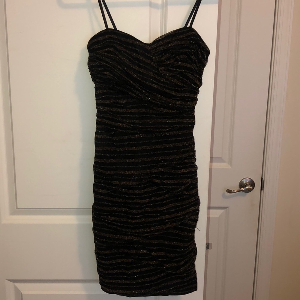 City Studio black and gold strapless dress
